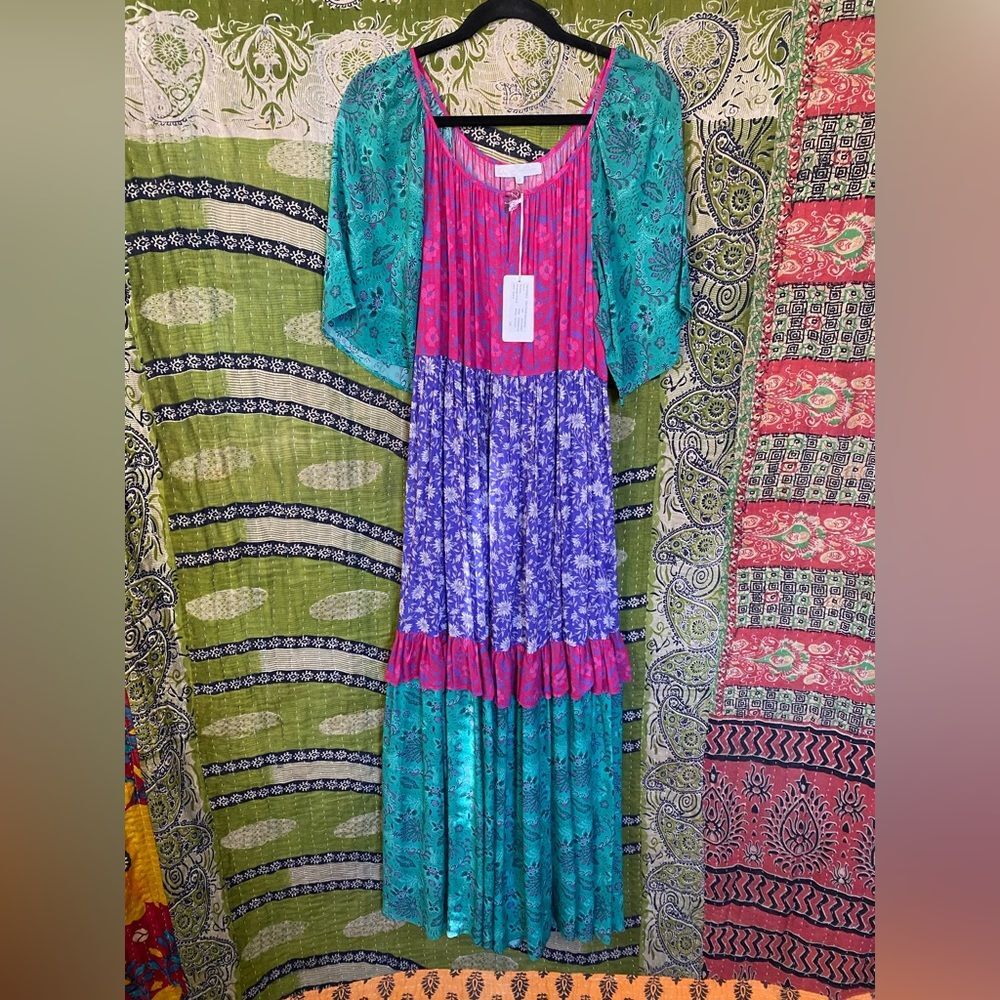 NWT Corey Lynn Calter x Anthropologie Multicolored Tiered Maxi Dress Size Small